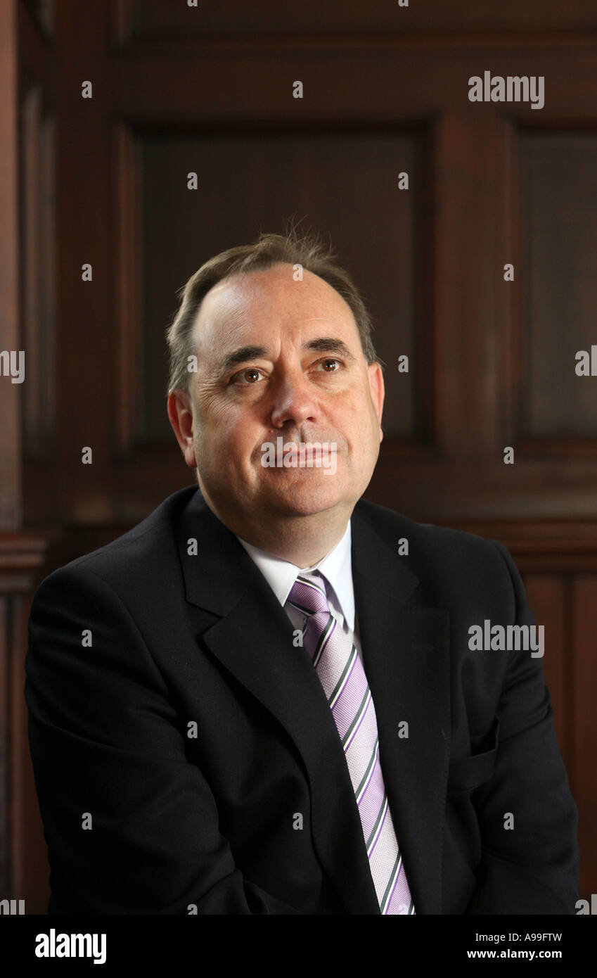 Porträt von Schottlands erster Minister und Scottish National Party Leader Alex Salmond Stockfoto