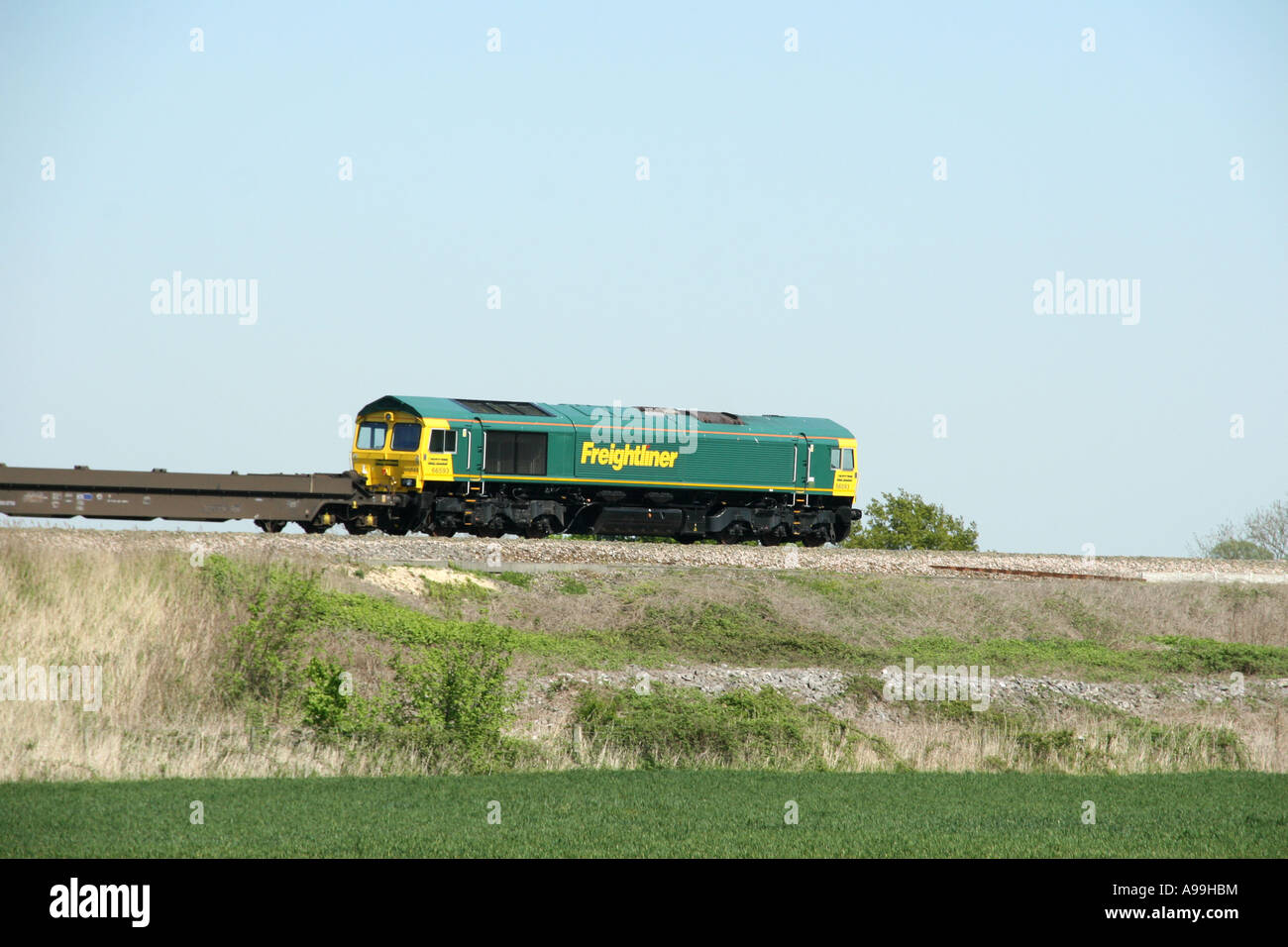 Freightliner Eisenbahn Güterzug auf Great Western Main Line Stockfoto