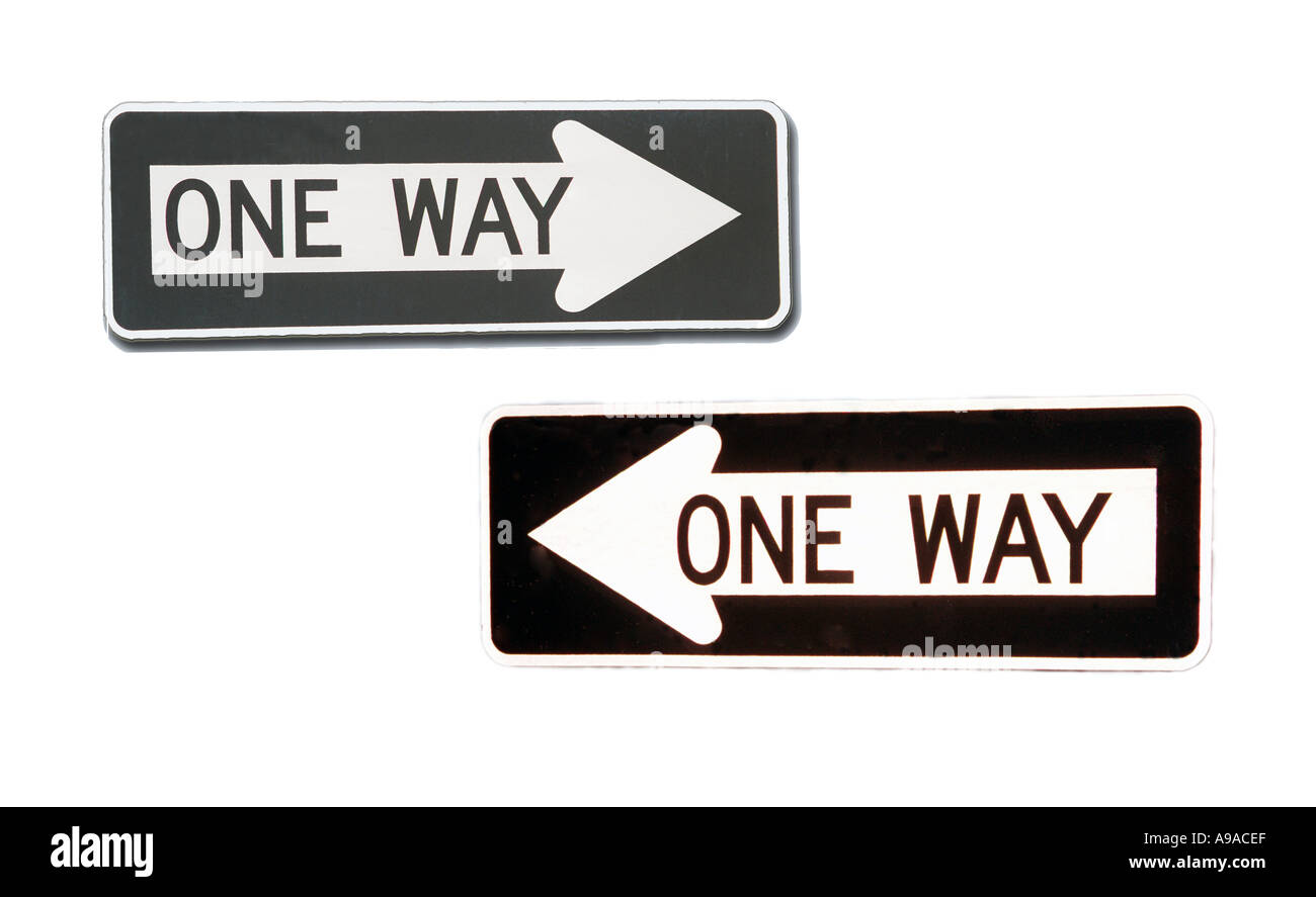 Widersprüchliche Einbahnstraße Zeichen Pfeile nach links und rechts Stockfoto