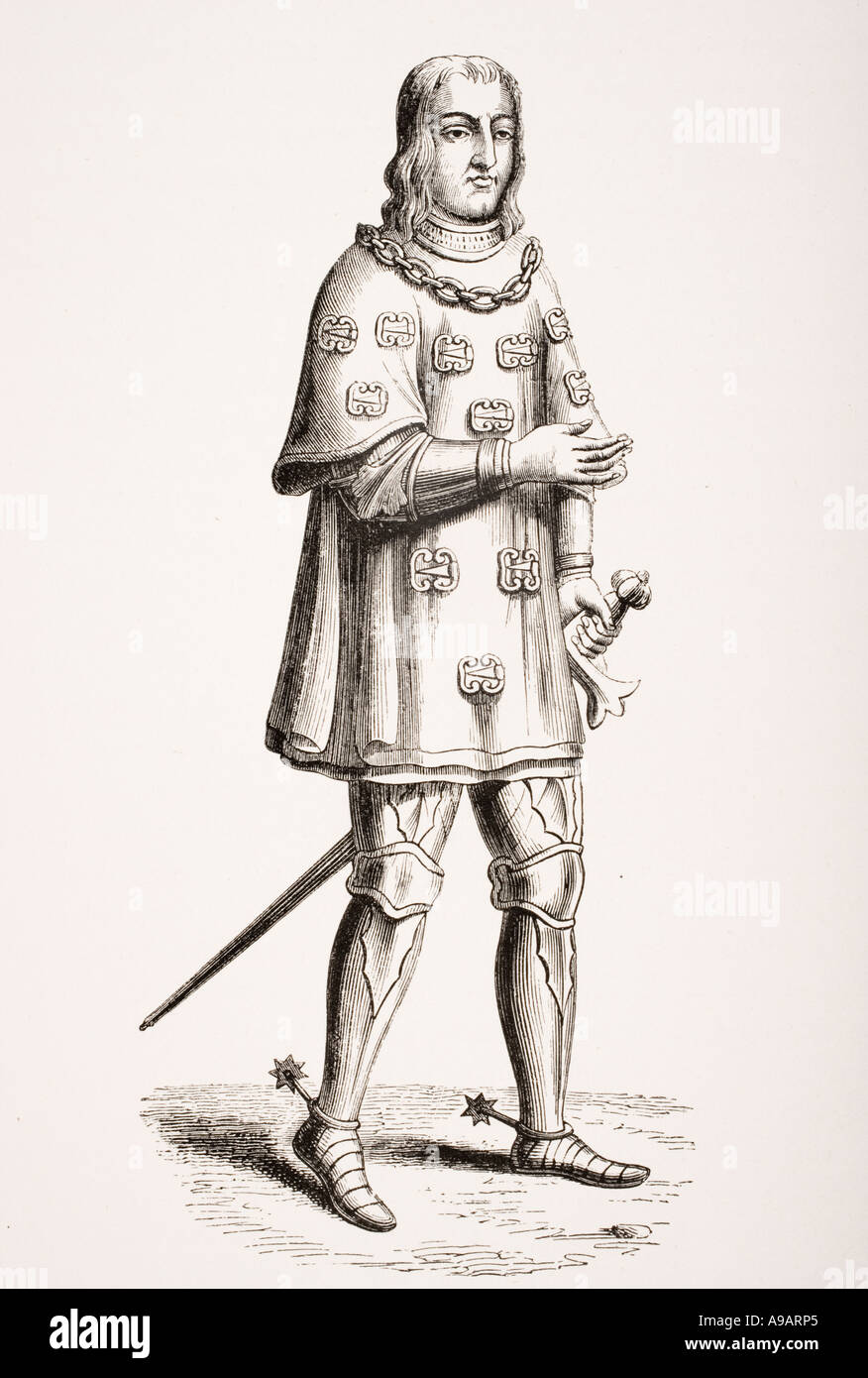 Louis Malet de Graville, Admiral von Frankreich, 1448-1516, wurde 1487 in der Tracht des Krieges und des Turniers dargestellt. Aus einer Gravur aus dem 16. Jahrhundert. Stockfoto