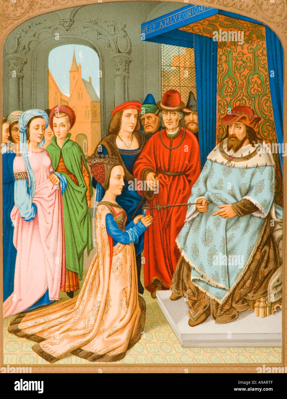 Die Königin von Sheba bringt König Solomon wertvolle Geschenke. Stockfoto