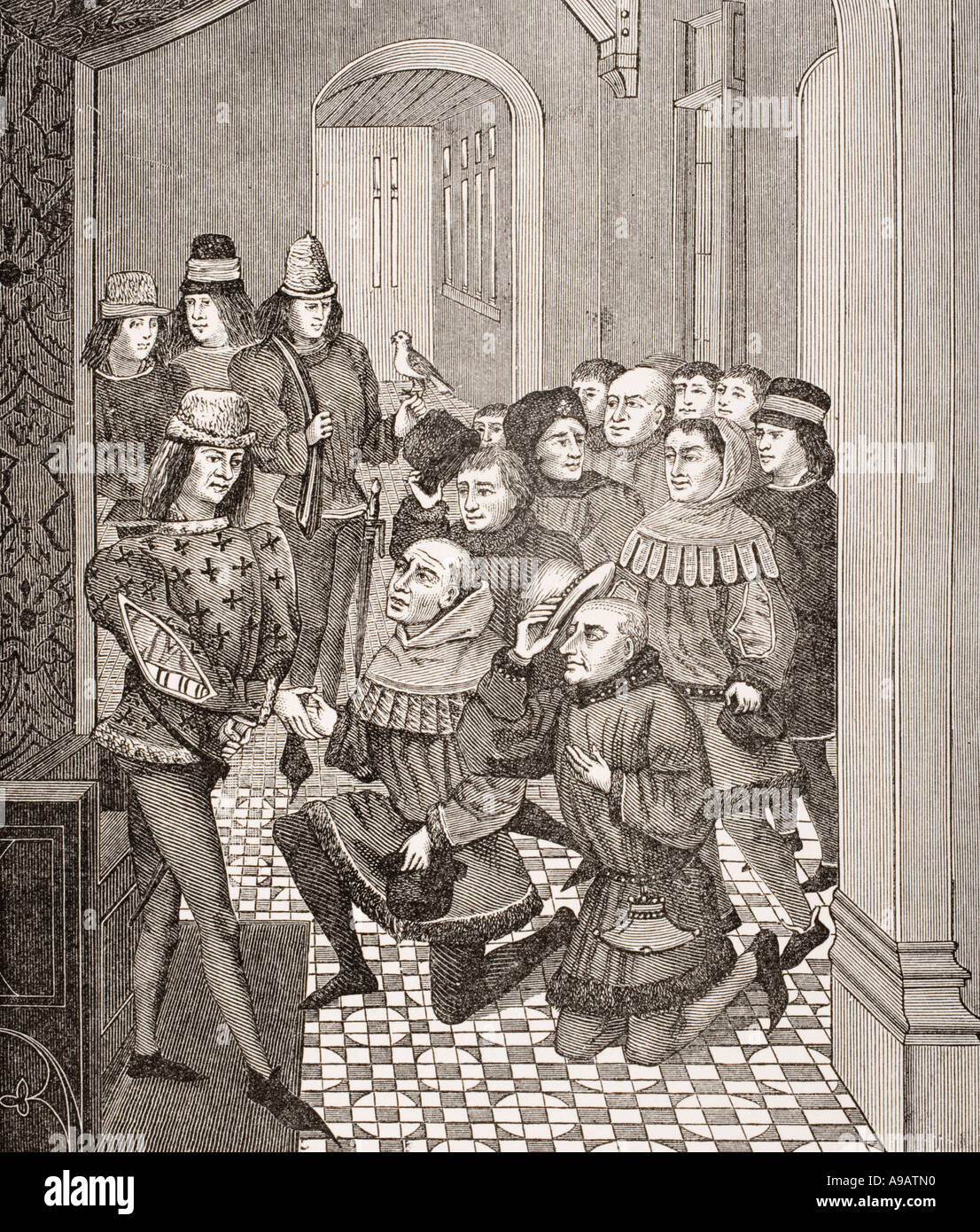 Stellvertreter für die Bürger von Gent betteln um Verzeihung von Louis II für ihre Revolte gegen ihn 1397 Stockfoto
