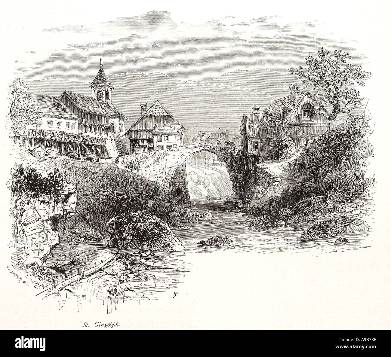 Sankt St Gingolph Bogenbrücke Dorf Stream River Haus Alp alpine Genfersee Swiss Schweiz Suisse Helvetia Stockfoto
