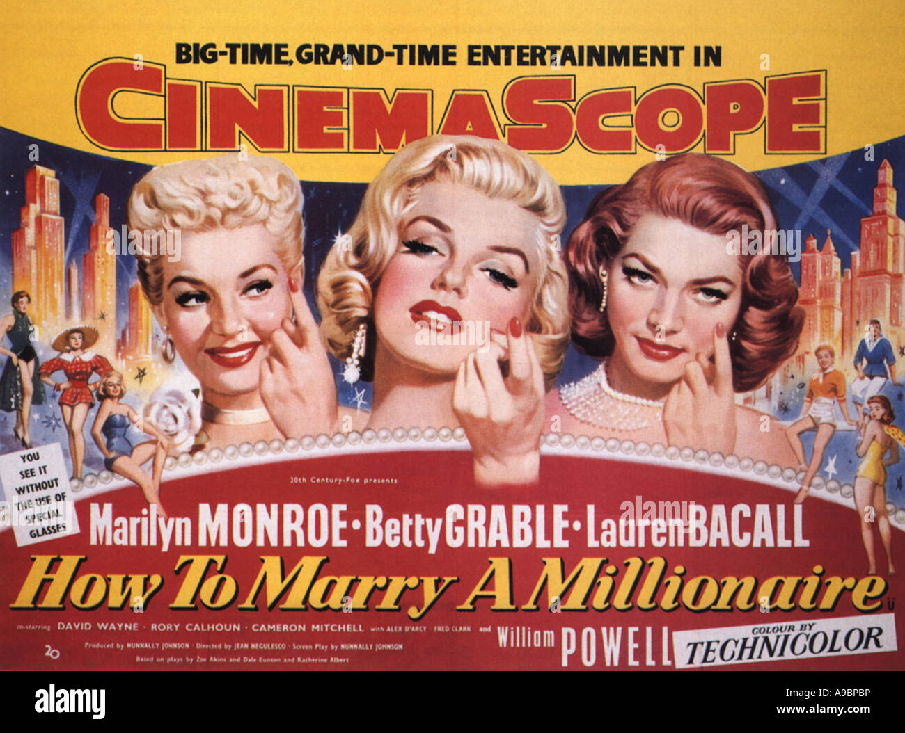 WIE zu heiraten einen Millionär - Plakat für 1953 TCF film mit Marilyn Monroe, Lauren Bacall und Betty Grable Stockfoto