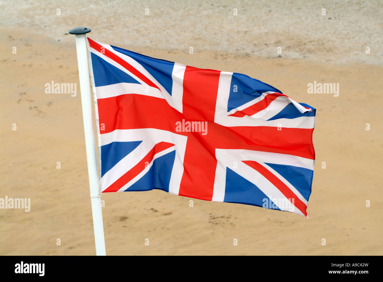 Union Jack britische Fahne vom Fahnenmast Stockfoto