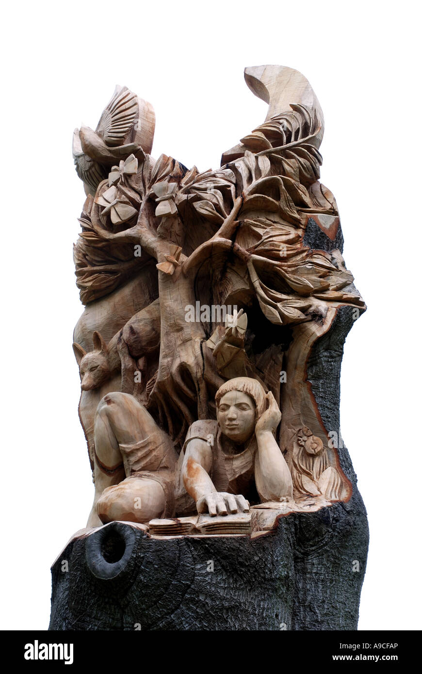 Baum Schnitzen von Tom Harvey in der Nähe von Pershore Abbey, Worcestershire, England, UK Stockfoto