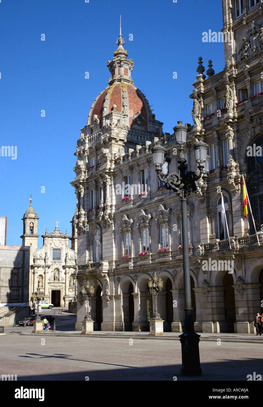 Blick auf die herrliche Stadt Rathaus. La Coruña A Coruna La Coruña Corunha Galicien Atlantik Spanien España Europa Stockfoto