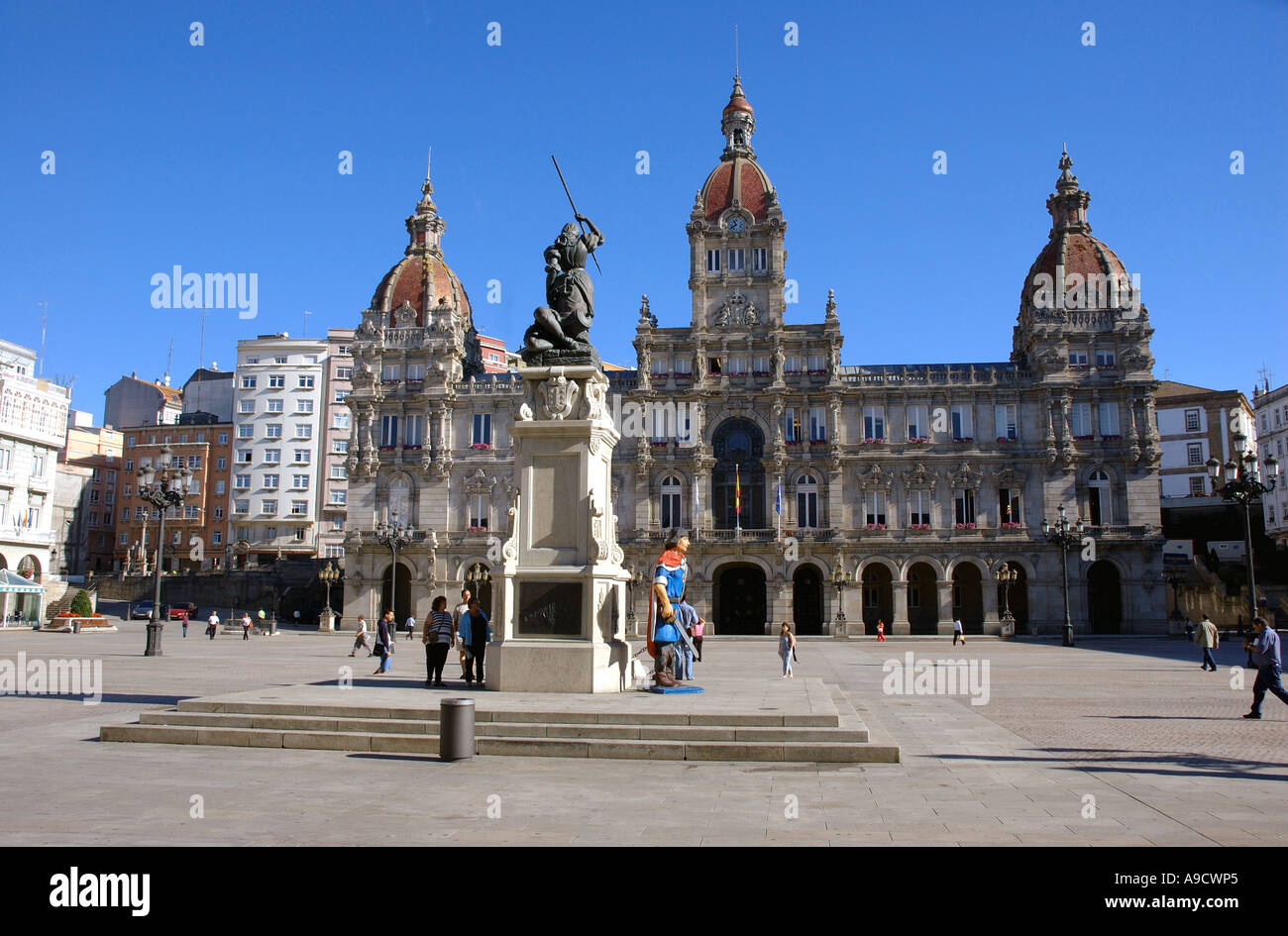 Blick auf die Maria Pita quadratisch mit seiner prächtigen Stadt Rathaus. La Coruña A La Coruña Corunha Galizien Spanien Europa Stockfoto