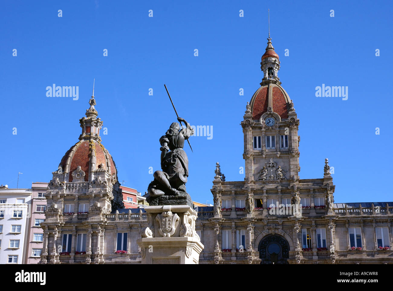 Blick auf die wunderschöne Stadt Rathaus. La Coruña A La Coruña Corunha Galicien Atlantik Spanien España Iberia Europa Stockfoto