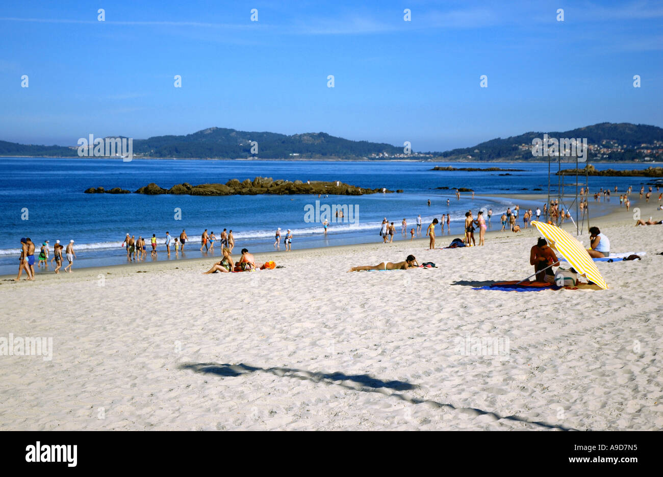 Panoramablick auf Meer und Strand von Vigo Galizien Spanien iberischen Halbinsel Iberia España Europa Stockfoto