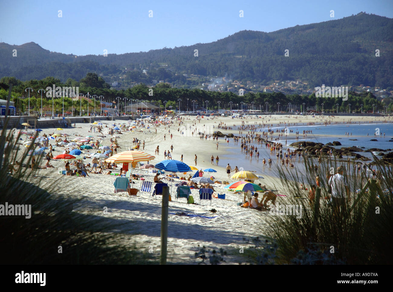 Panoramablick auf Meer und Strand von Vigo Galizien Spanien iberischen Halbinsel Iberia España Europa Stockfoto
