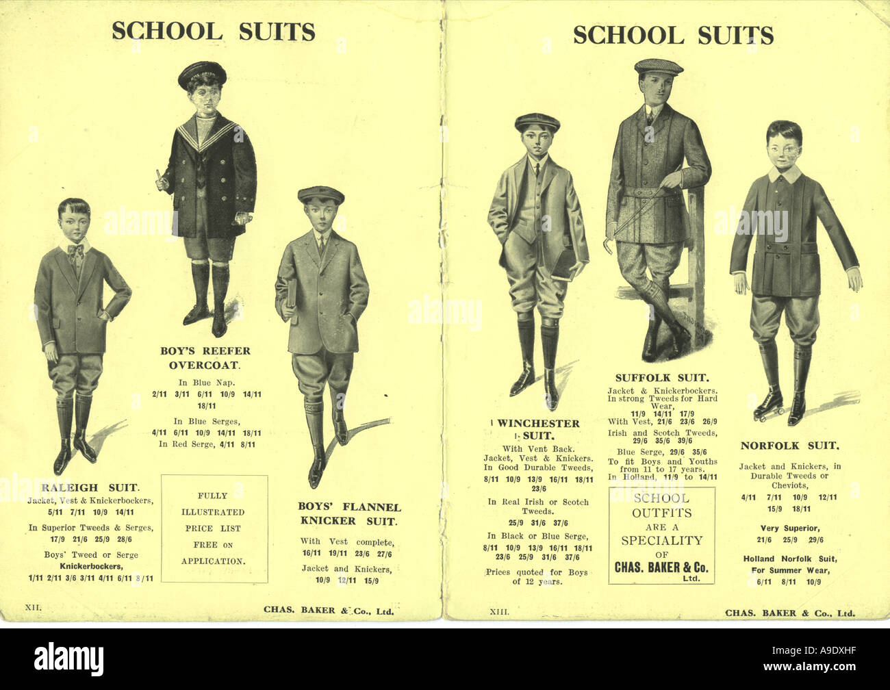 Boys' School Outfits Katalog um 1890 Stockfoto