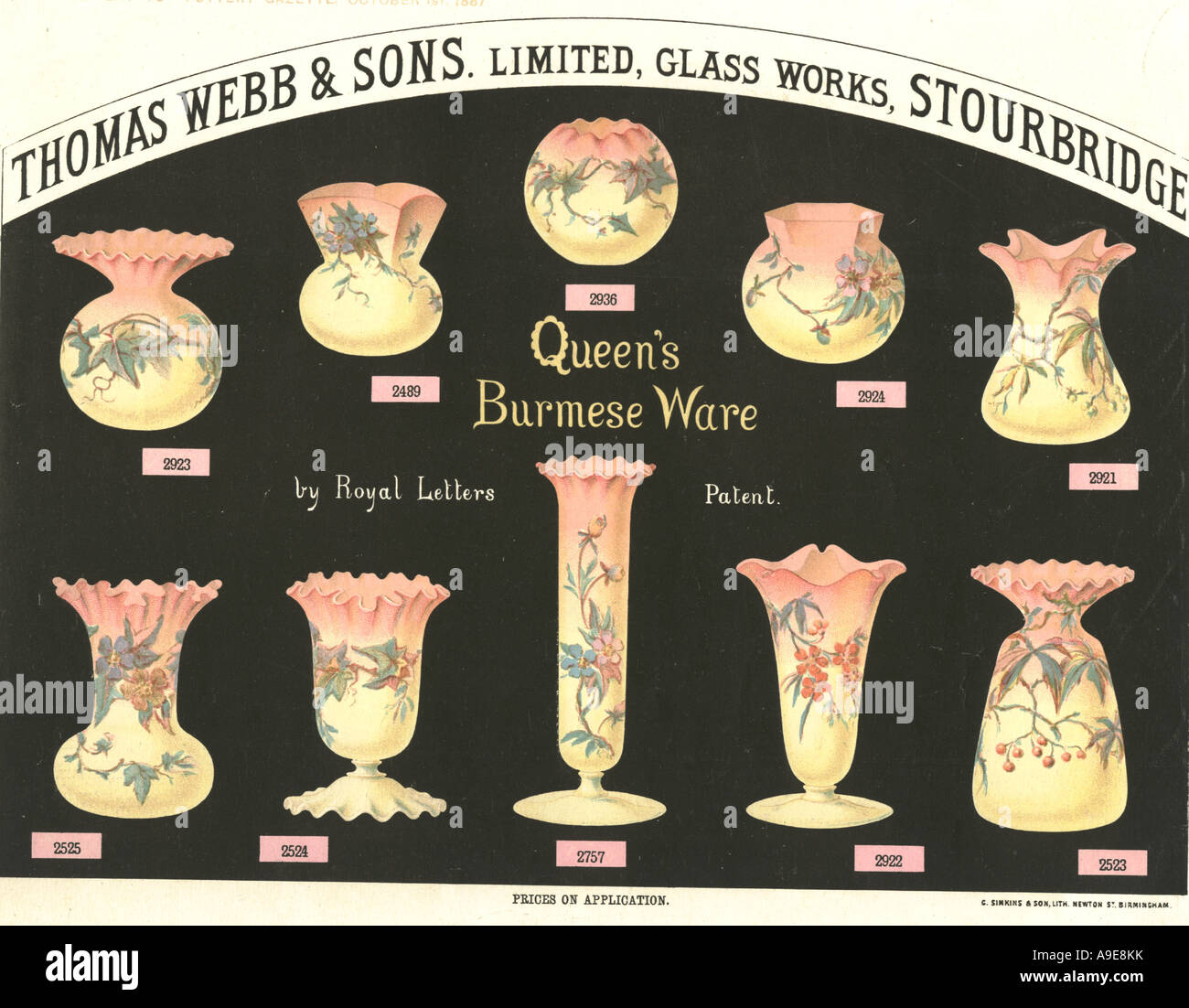 Farblitho von G Simkins & Sohn der Queen es birmanische Ware für Thomas Webb Werbung, um 1880 Stockfoto