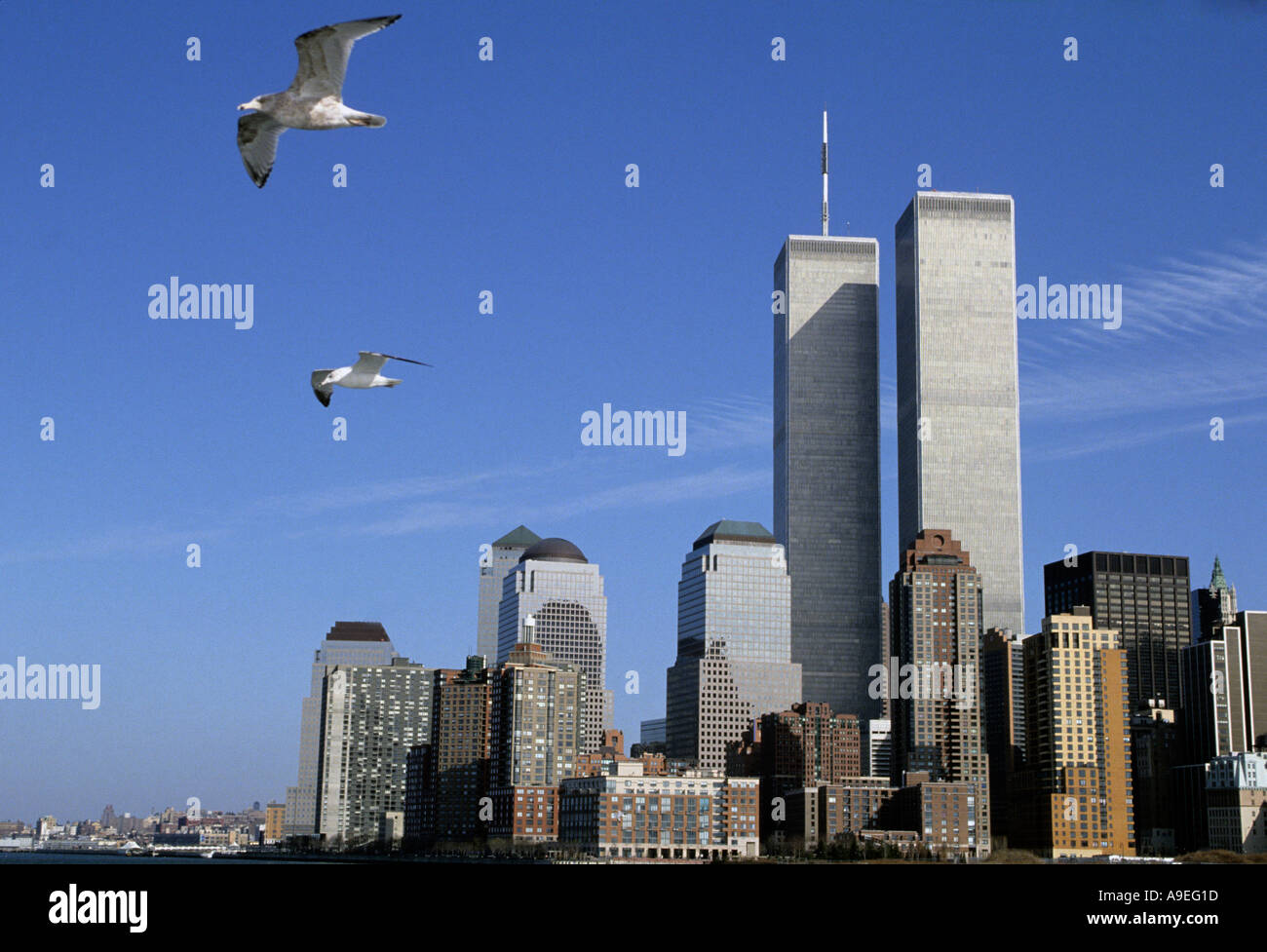 Datei-Foto aufgenommen im Jahr 1992 von den Hudson River zeigt New Yorker Skyline mit dem World Trade Center Stockfoto