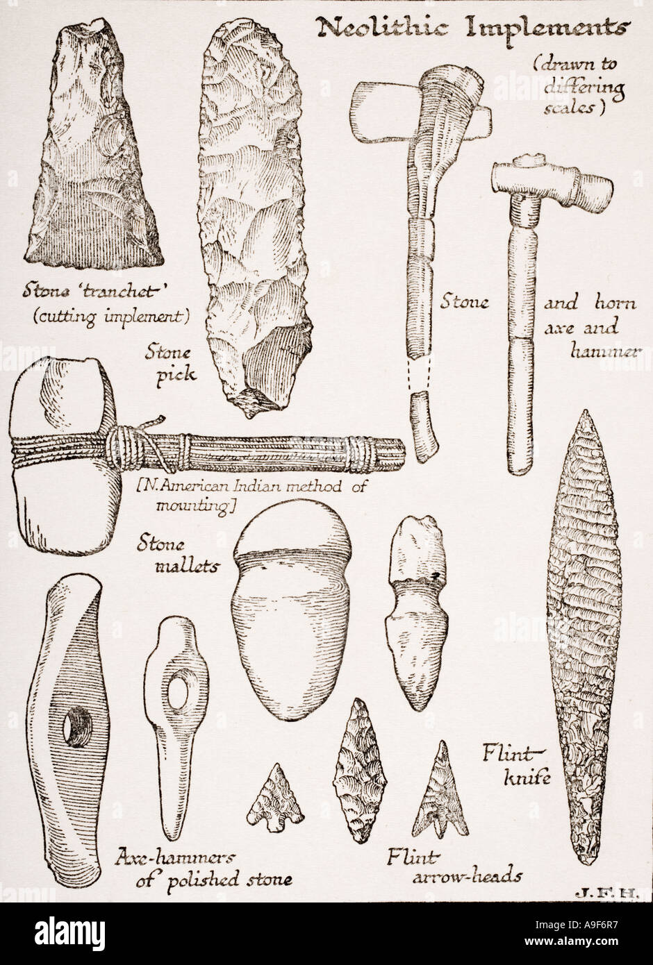 Neolithische implementiert.  Waffen, Werkzeuge. Stockfoto