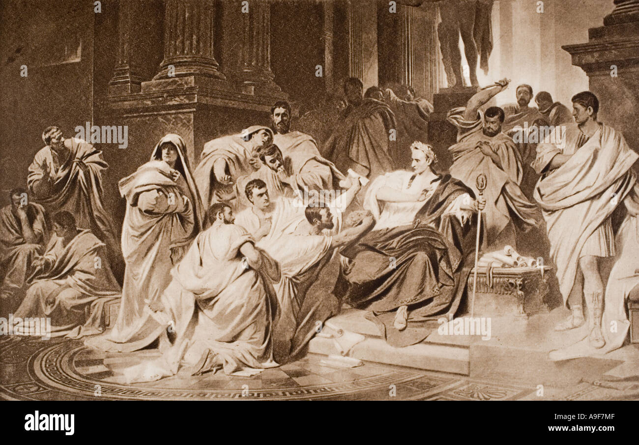 Der Mord an Cäsar. Gaius Julius Cäsar, 100 v. Chr. - 44 v. Chr. Römischer Diktator, Politiker und Militärgeneral Stockfoto