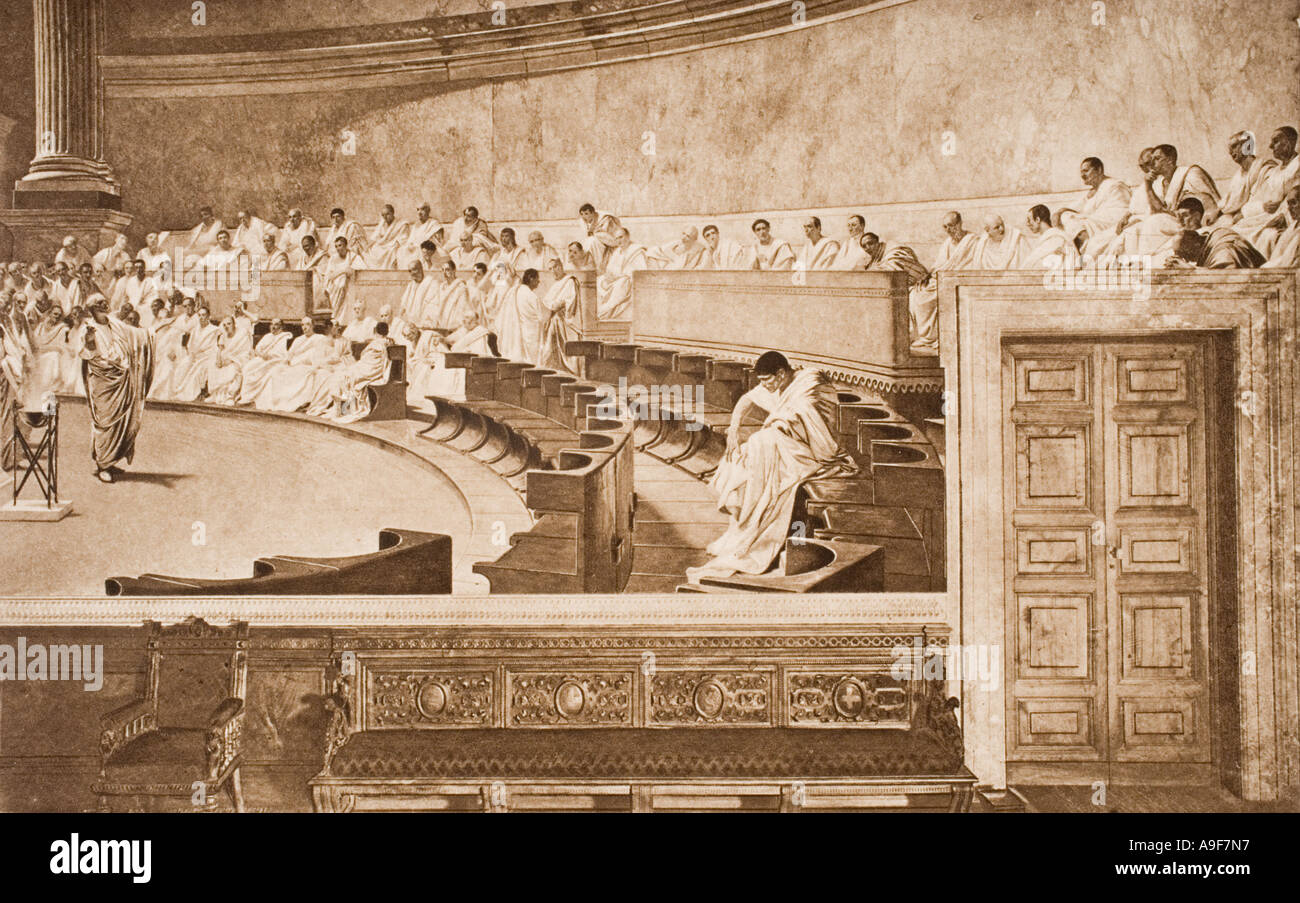Cicero und Catilina in der römische Senat Stockfoto