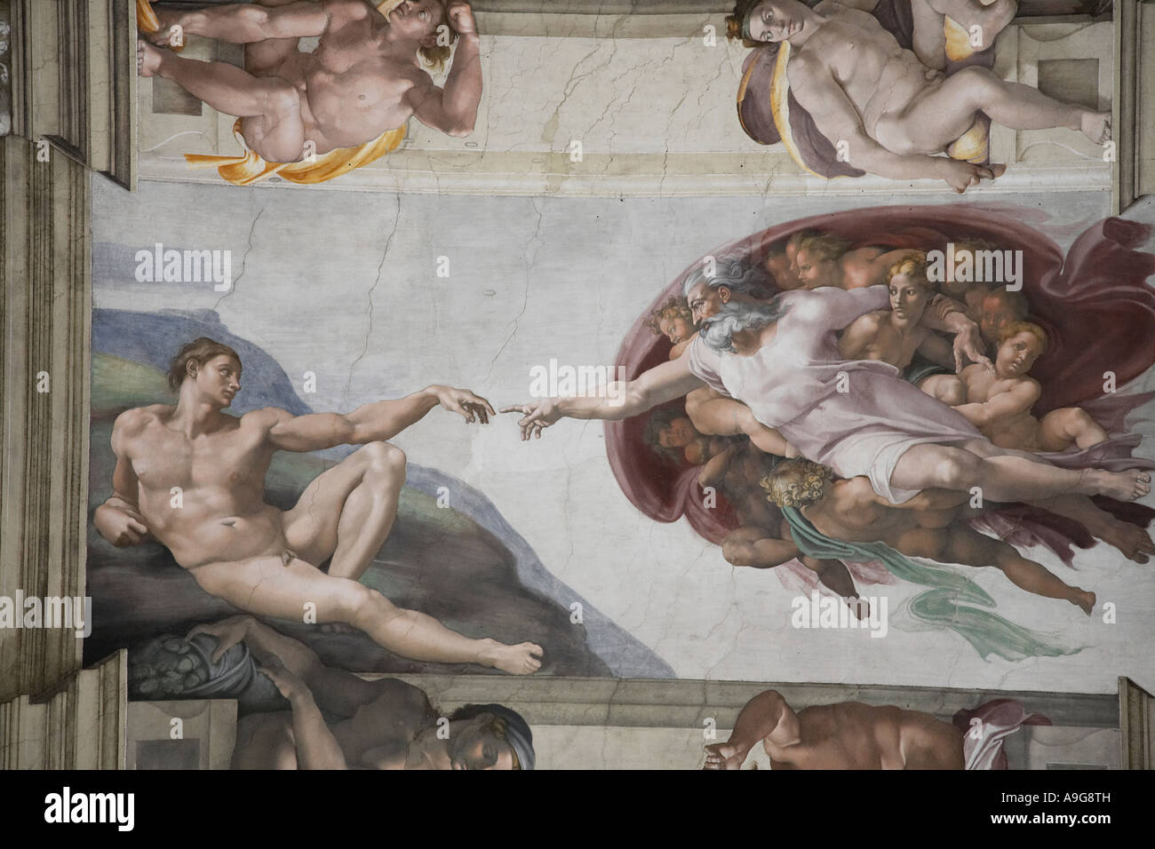 Michelangelo die Erschaffung Adams in der Sixtinischen Kapelle Vatikan Stockfoto