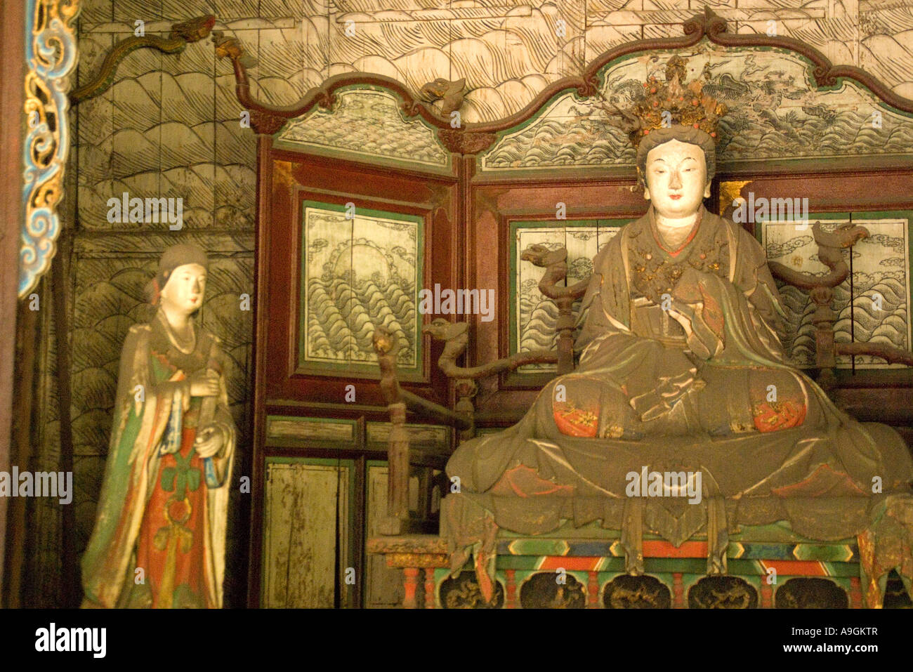 Jin-Ci-Jin-Tempel-Song-Dynastie farbigen Ton Skulptur Meisterwerke des alten China in der Halle der Heiligen Mutter Shengmu Dian Stockfoto