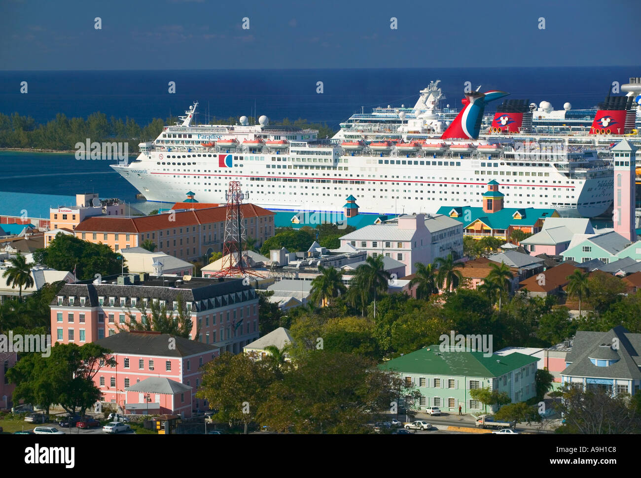 Kreuzfahrt Schiffe, Nassau, Bahamas, Caribbean Stockfoto