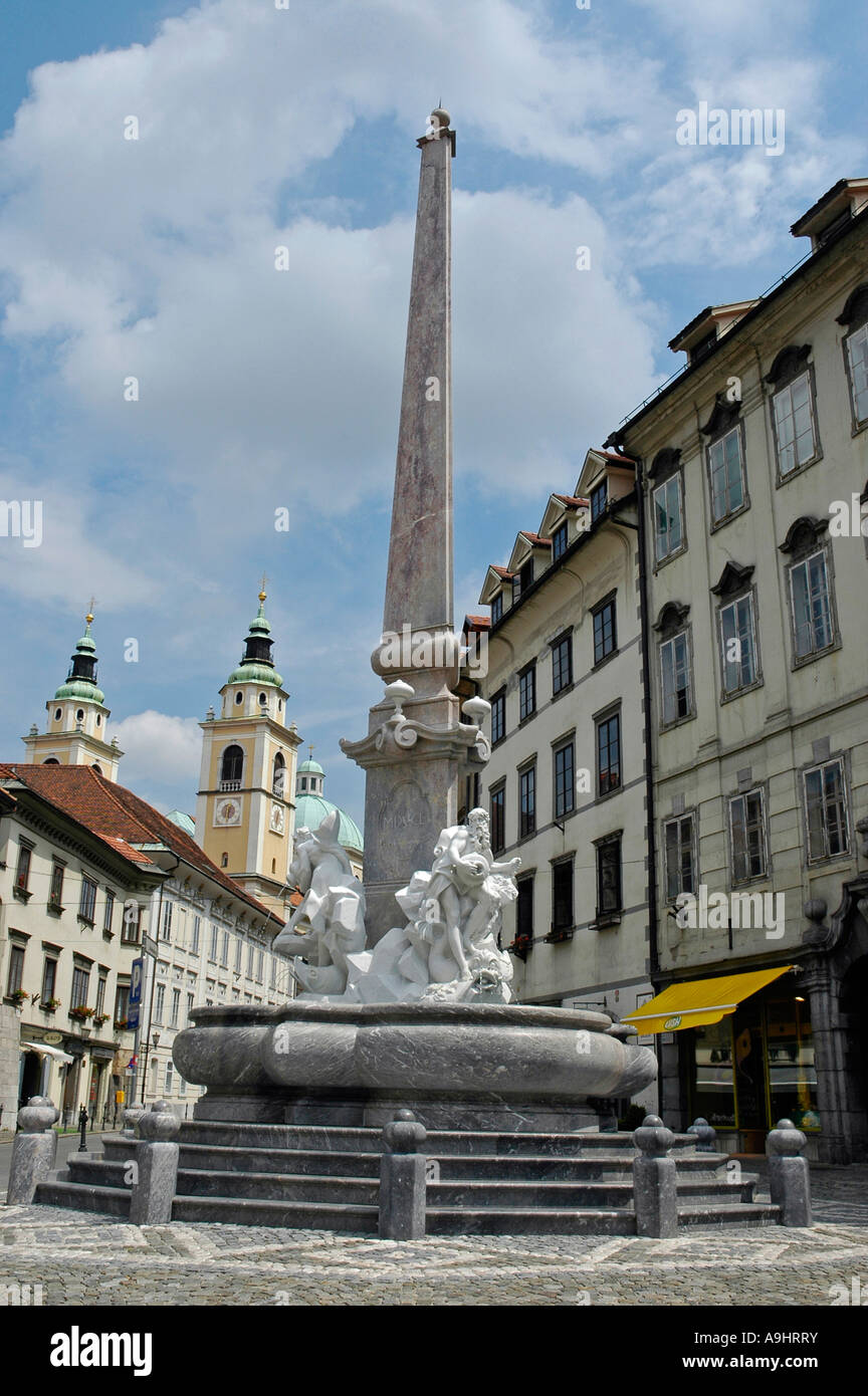 Brunnen von Francesco Robba, drei Krainer Flüsse, Ljubljana, Slowenien Stockfoto