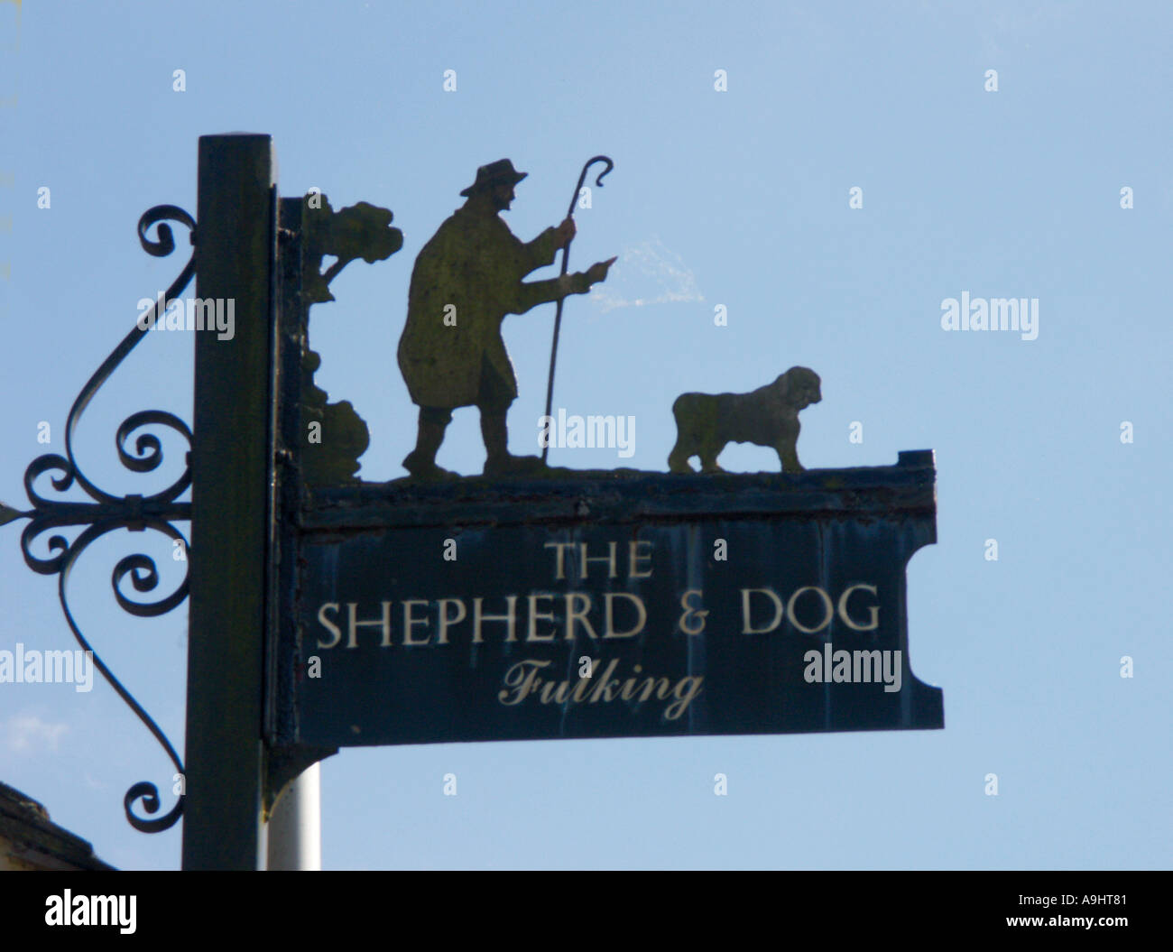 Zeichen des Hauptes und Hirten Hund Fulking West Sussex England Stockfoto