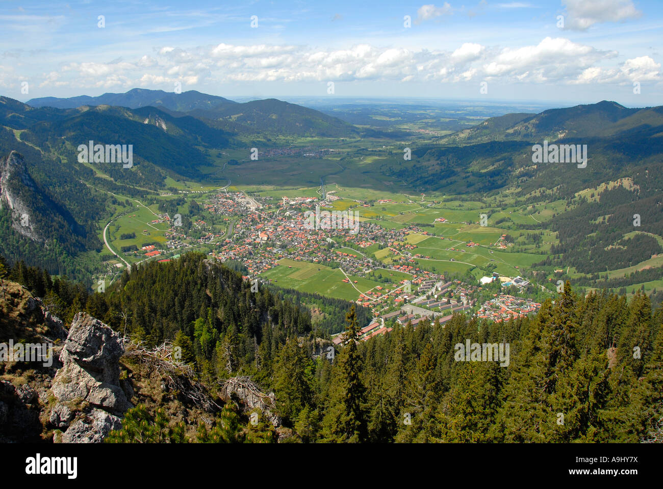 Blick vom Laberberg auf Oberammergau-Bayern-Deutschland Stockfoto