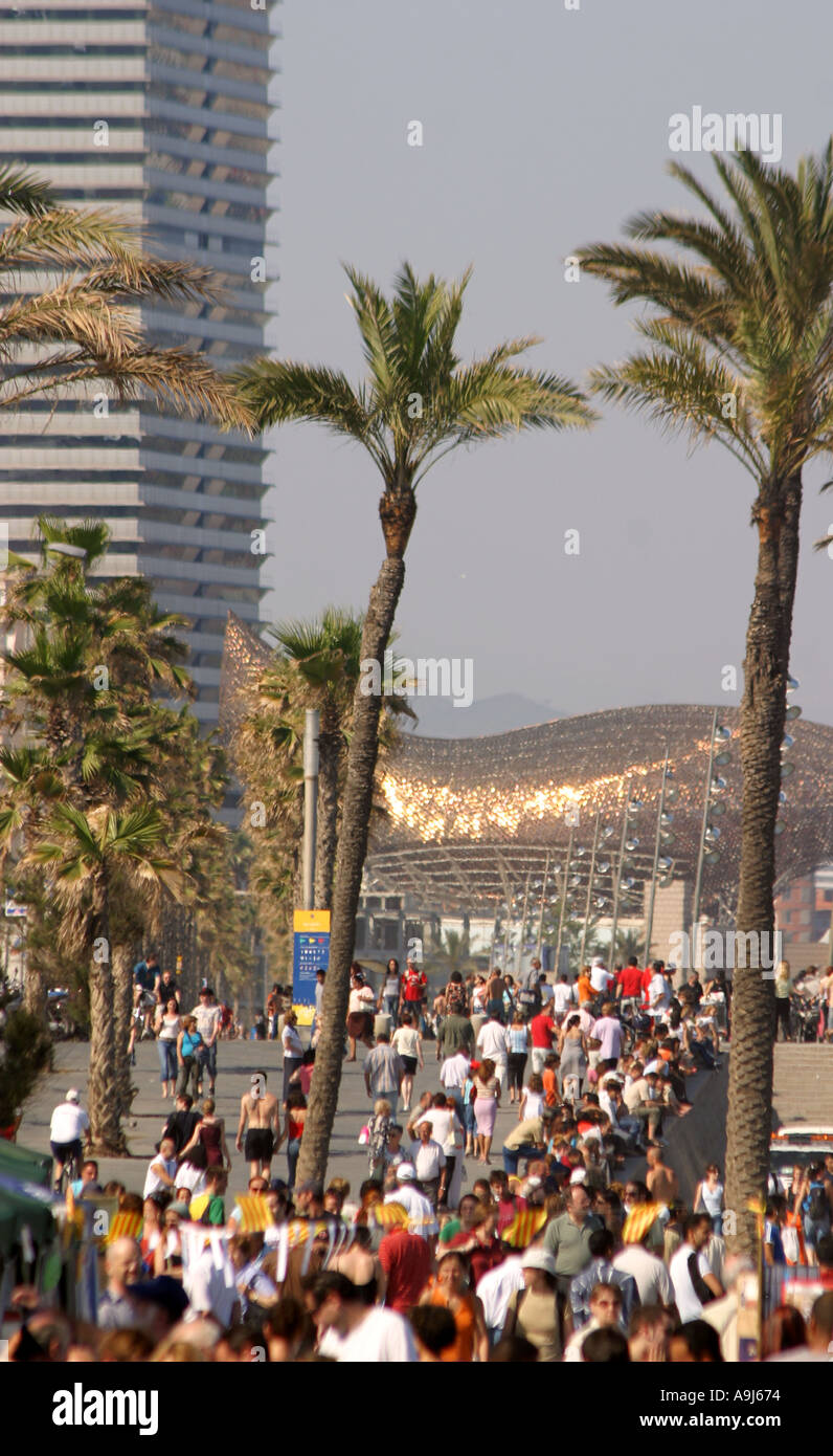 Spanien Barcelona Strand Platja De La Barceloneta Promenade moderner Architektur von Frank gehry Stockfoto