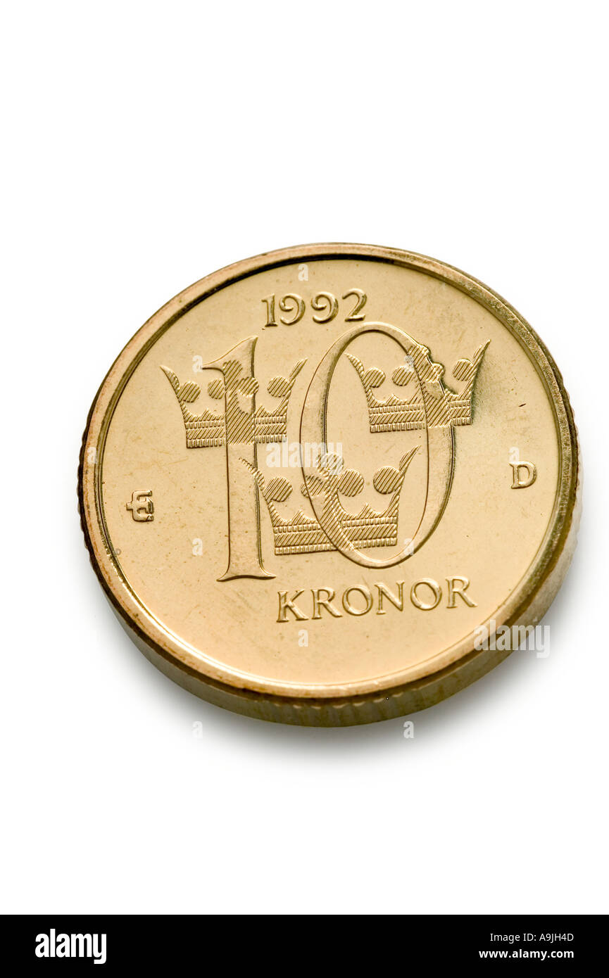 schwedische 10 zehn Kronen Münze Währung Geld Schweden Stockfoto
