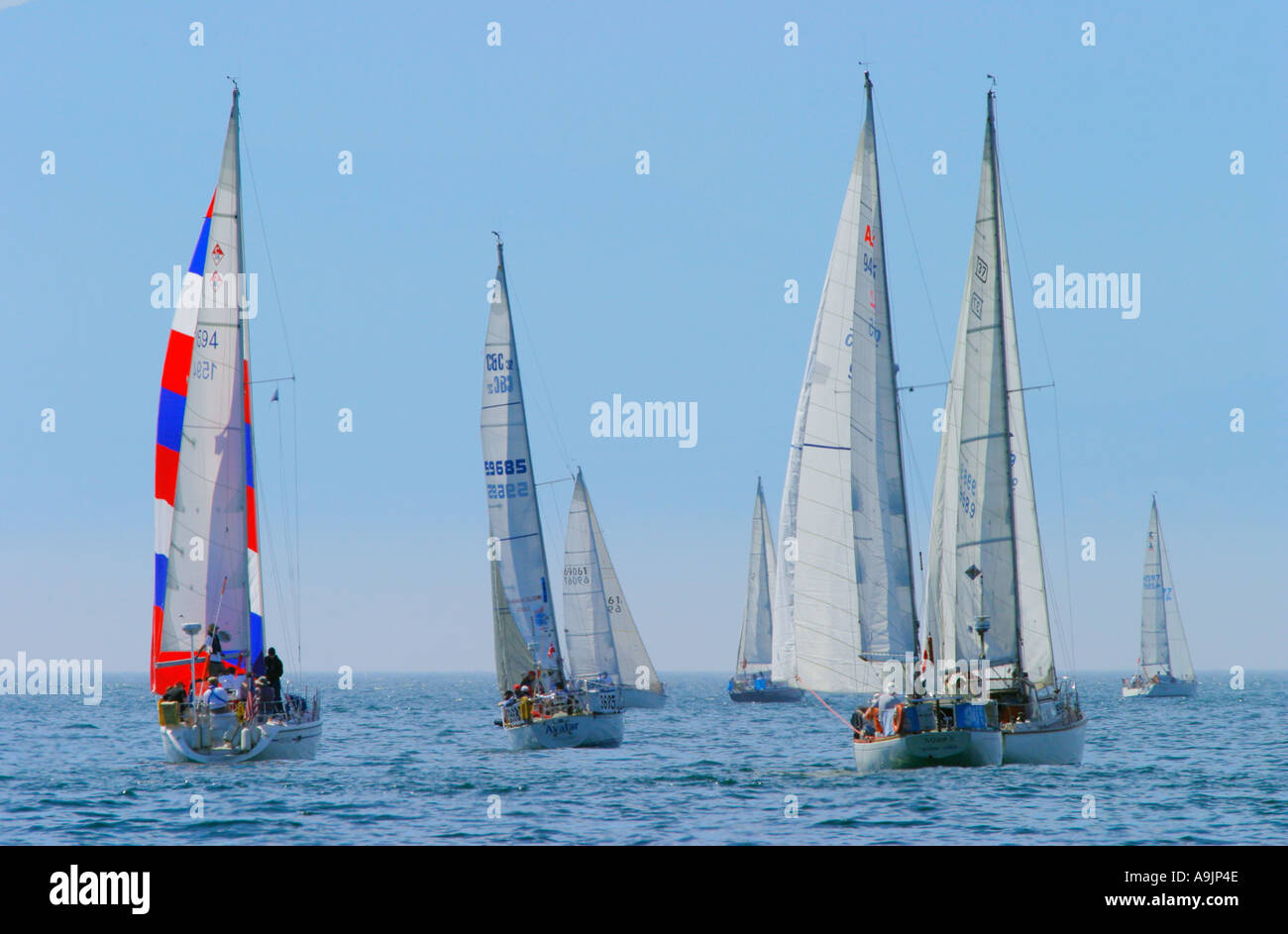 Segelschiffe in Juan de Fuca Strat beim jährlichen Swiftsure klassische Yacht race Stockfoto