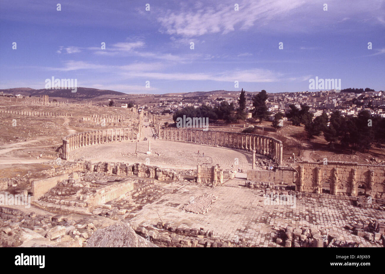 Jordan-Blick auf die antike Stadt Jerash Stockfoto