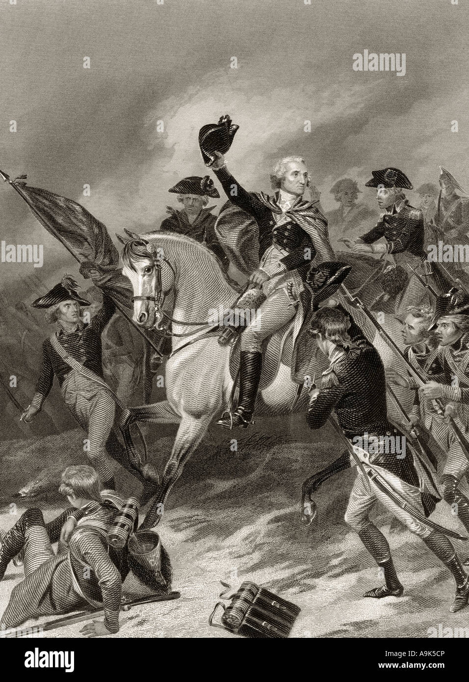 George Washington, 1732 - 1799, in der Schlacht von Princeton, 3. Januar 1777. Stockfoto