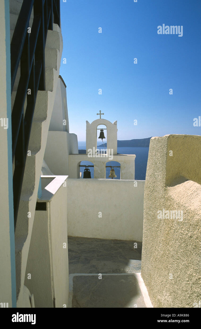 Kirche Glocken griechisch-orthodoxe Kirche Thira Fira Santorini Cyclades Ägäis Griechenland Europa Stockfoto