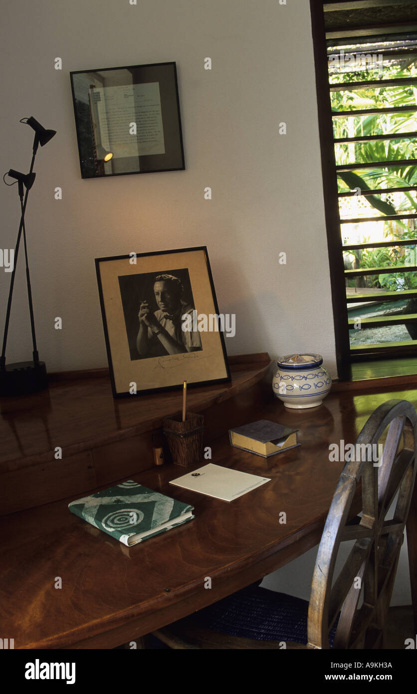 Jamaika-Ocho Rios Ian Fleming Haus Goldeneye jetzt ein Luxus-Hotel-Detail des Schreibtisches, wo Fleming viele James Bond Buch schrieb Stockfoto