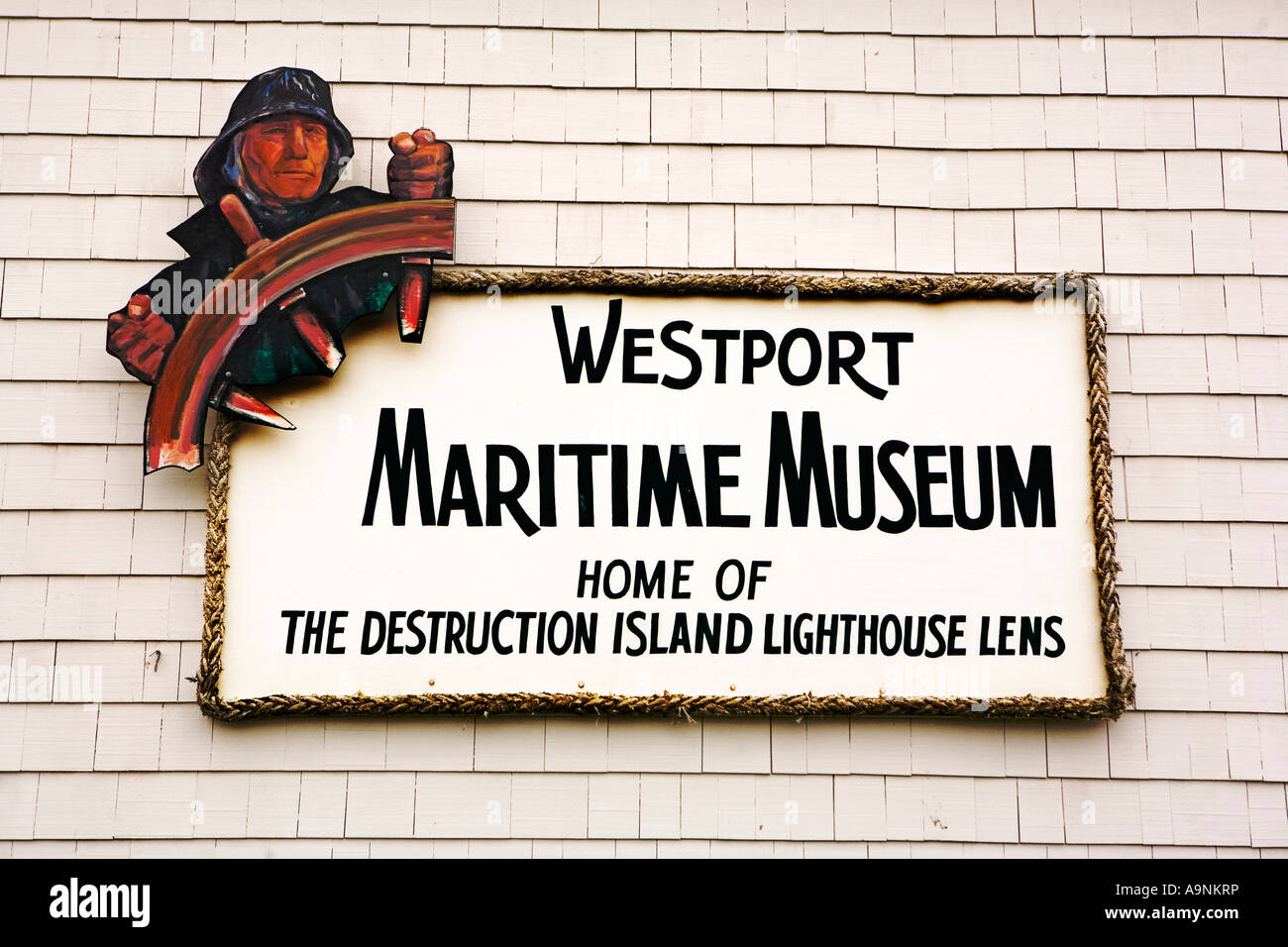 Bild von Willkommensschild für Westport Maritime Museum Washington State Stockfoto