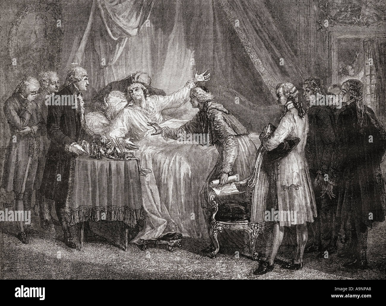 Tod von Mirabeau. Honoré Gabriel Riqueti, Comte de Mirabeau, 1749-1791. Französische revolutionäre Staatsmann. Stockfoto