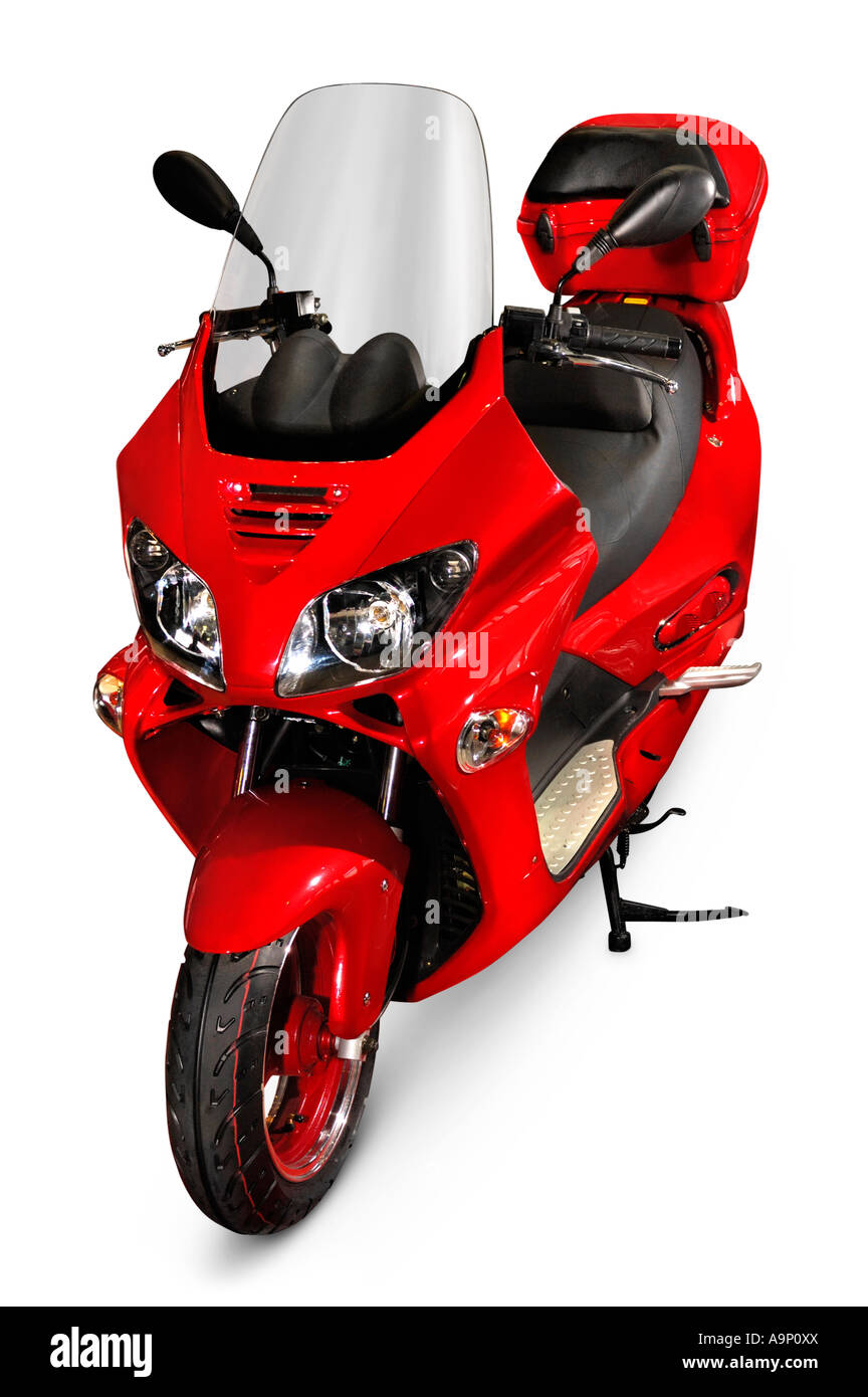 Führerschein erhältlich unter MaximImages.com - Viper Tornado 250 roter Motorroller Motorroller Moped isoliert über weißen Ausschnitt Stockfoto
