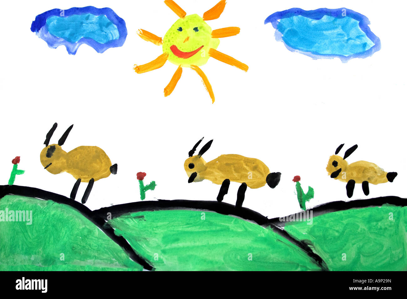 Echtes Kind (7 Jahre alt) porträtiert ein Ländliches Motiv zeichnen Stockfoto