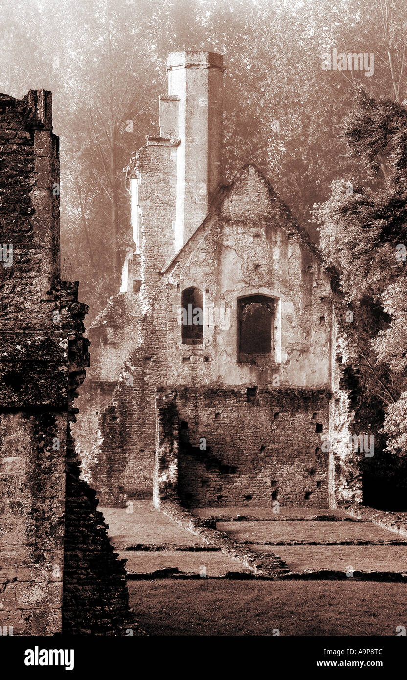 Minster Lovell Ruinen. Alten Minster, Oxfordshire, England, Sepia-Farbton Stockfoto