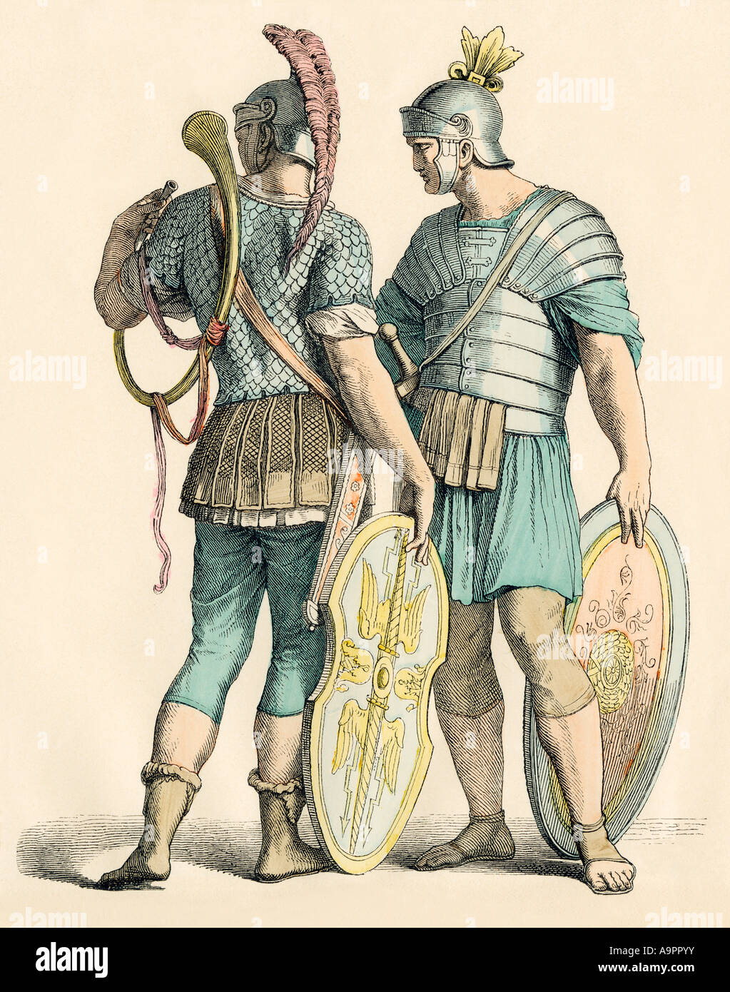 Römische Soldaten. Hand-farbig drucken Stockfoto