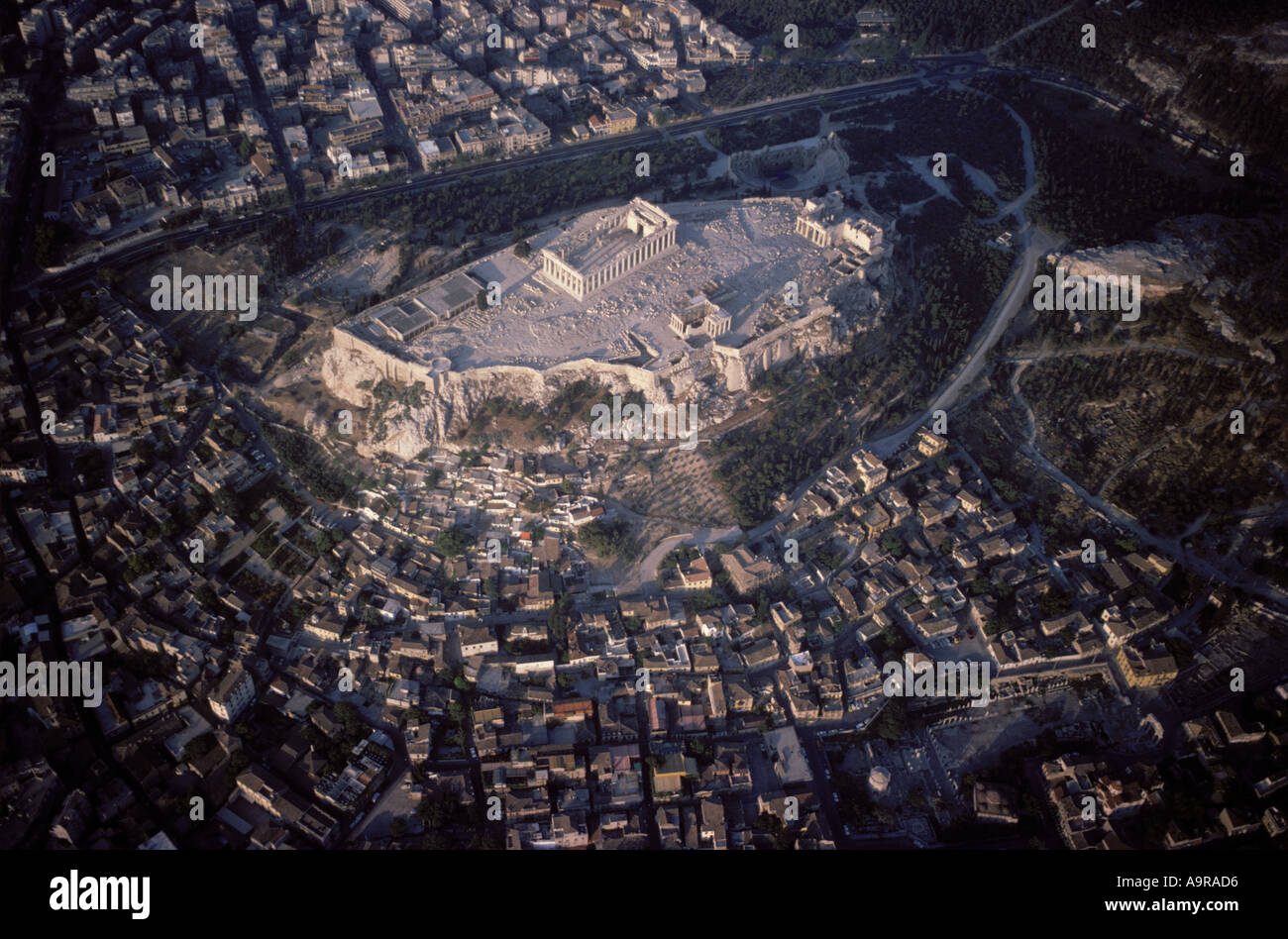 Luftaufnahme der Akropolis, Athen Stockfoto