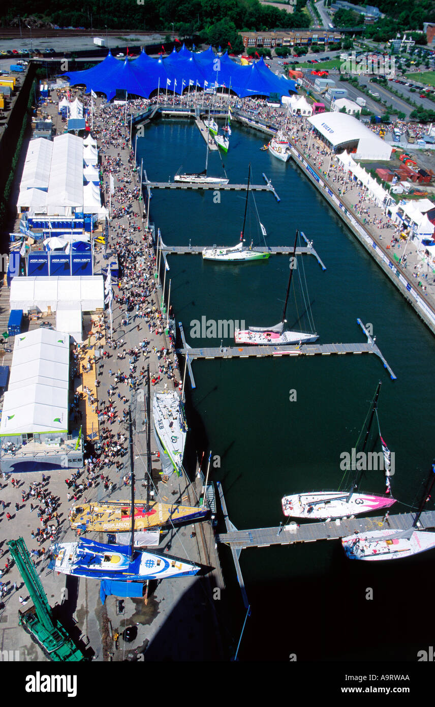 Volvo Ocean Race Whitbread rund um die Welt letzten Zwischenstopp in Göteborg 2002 Yacht am Liegeplatz. Stockfoto