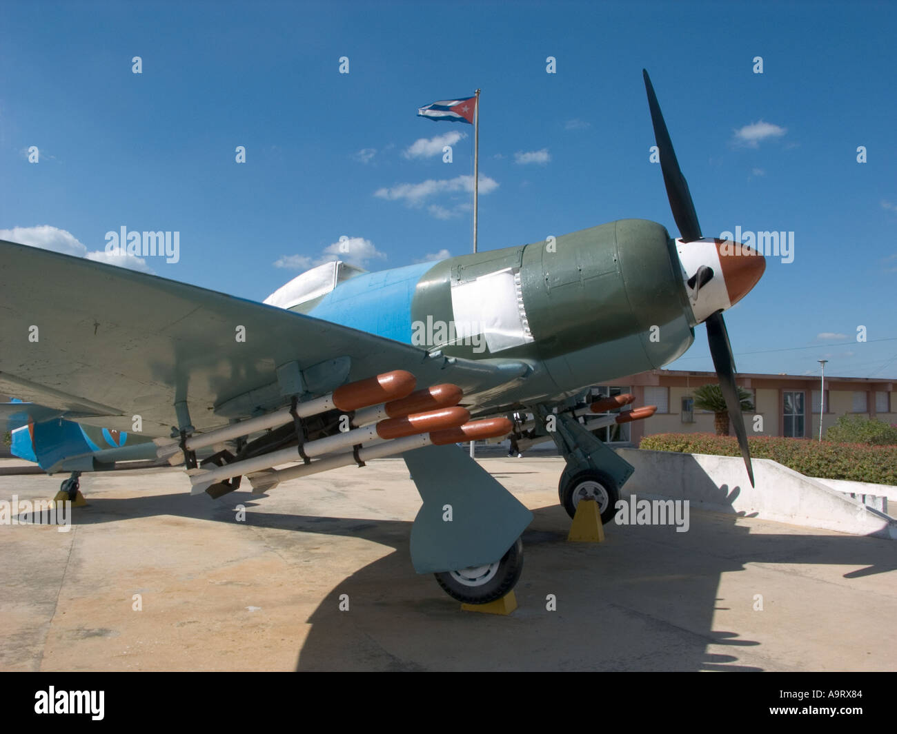 Kuba-Jagdflugzeug auf Gelände des Museo Giron am Playa Giron in der Nähe der Schweinebucht Stockfoto