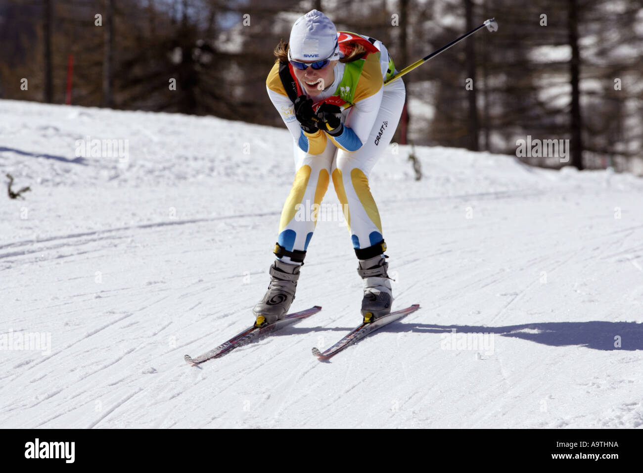 Stina Sellin von Schweden konkurriert in der Womens Cross Country Skiing 5km stehen Stockfoto