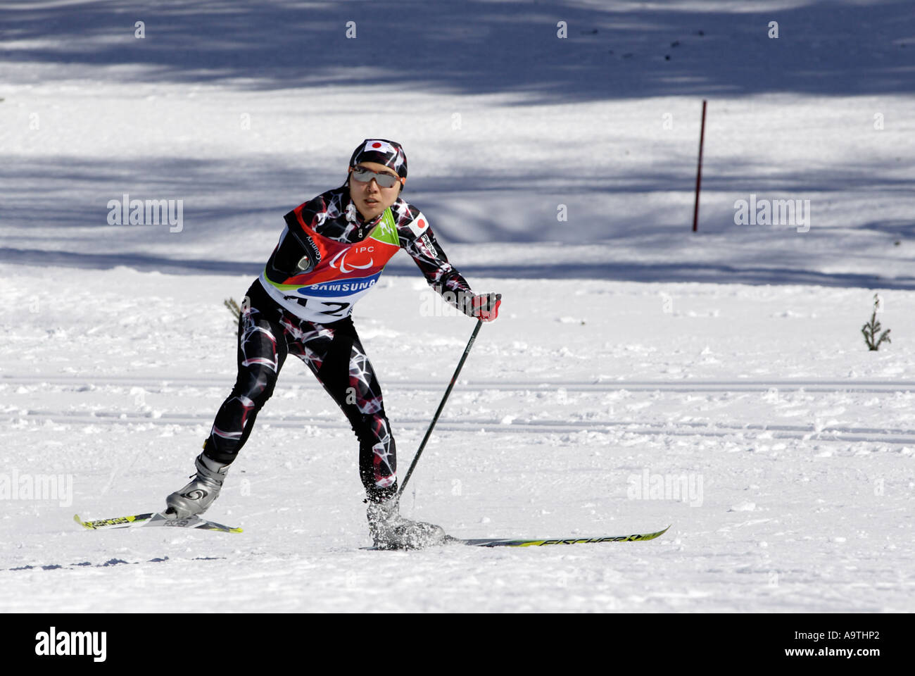 Momoko Dekijima Japans konkurriert in der Womens Cross Country Skiing 5km stehen Stockfoto