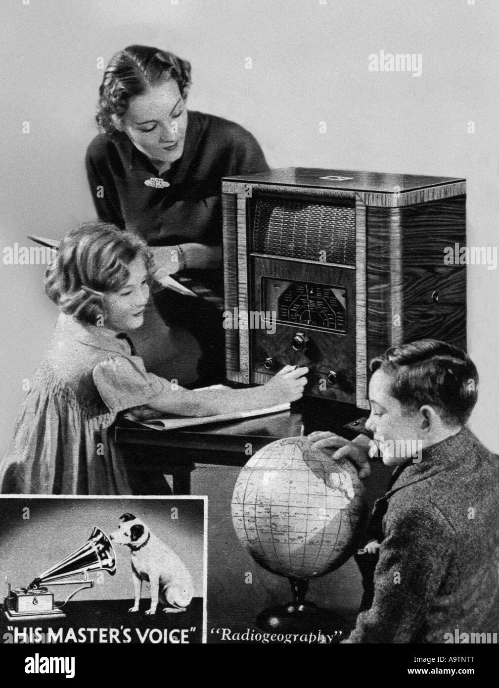 Drahtlos - Anzeige für ein Radiogerät der 1930er Jahre HMV Stockfoto