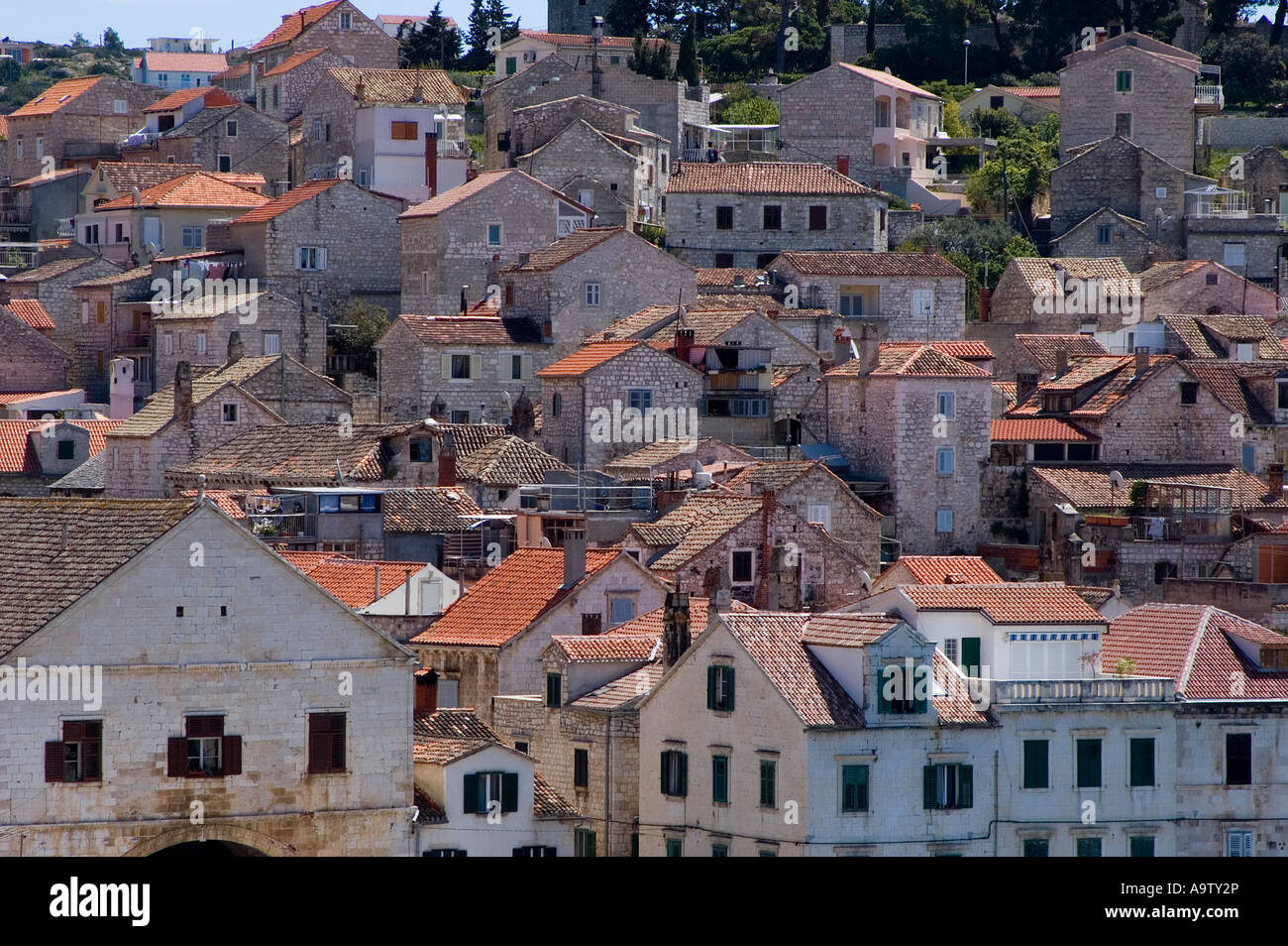 Hvar Altstadt mit historischen Häusern, Kroatien. Stockfoto