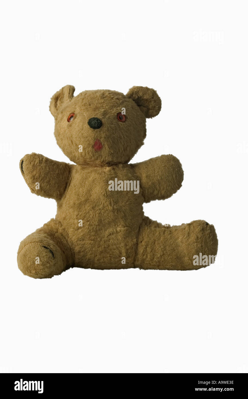 Brown sitzen fuzzy Teddybär Teddy Silhouette auf weißem Hintergrund Stockfoto