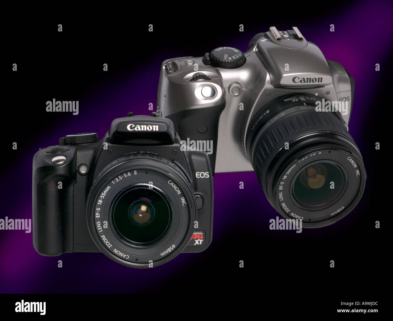 Vergleich zwischen Canon digitale SLR-Kameras Canon 300D, 6mp und 350D 350XT digital SLR Kamera 8mp sechs megapixel Stockfoto