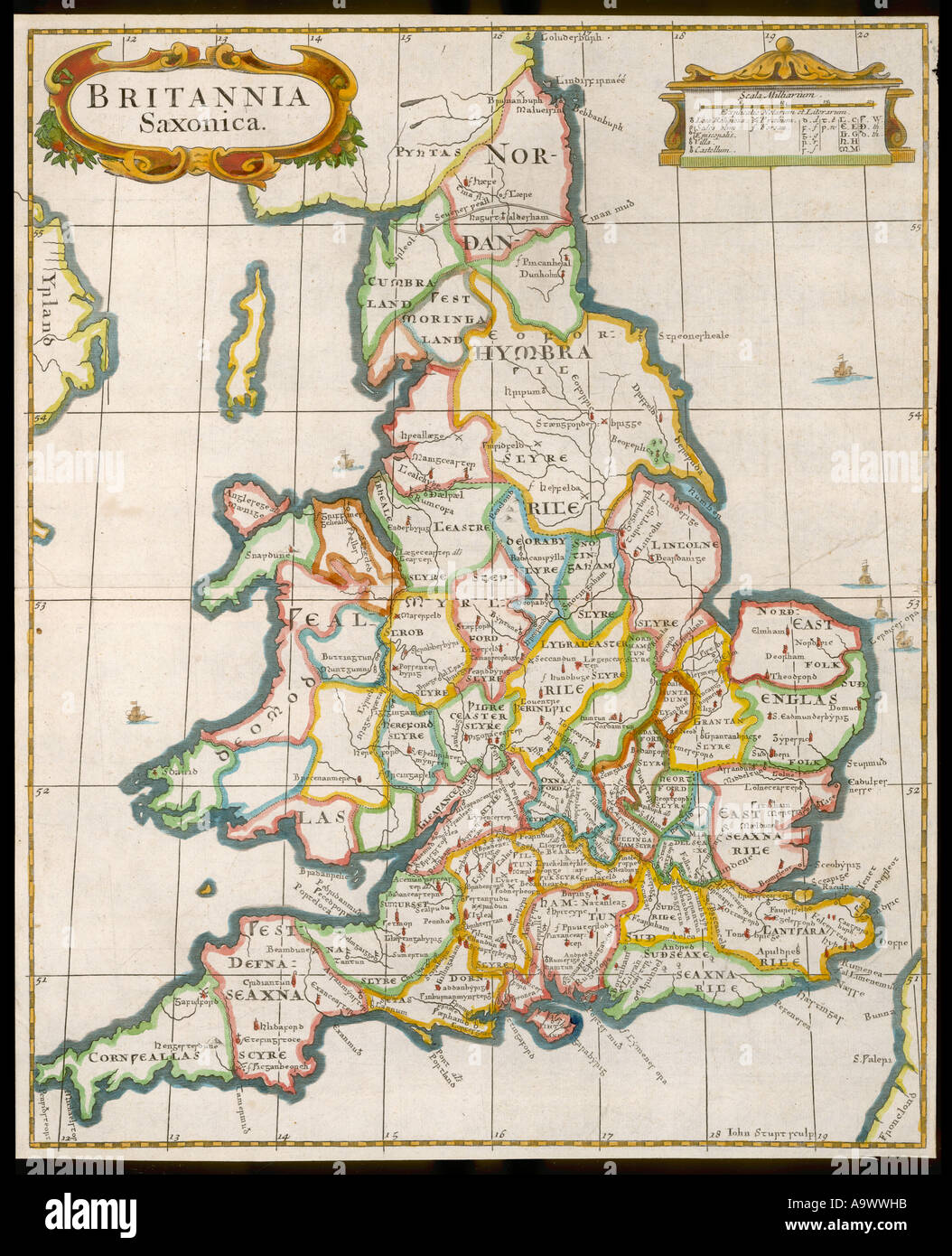 Karte von England Wales 9c Stockfoto